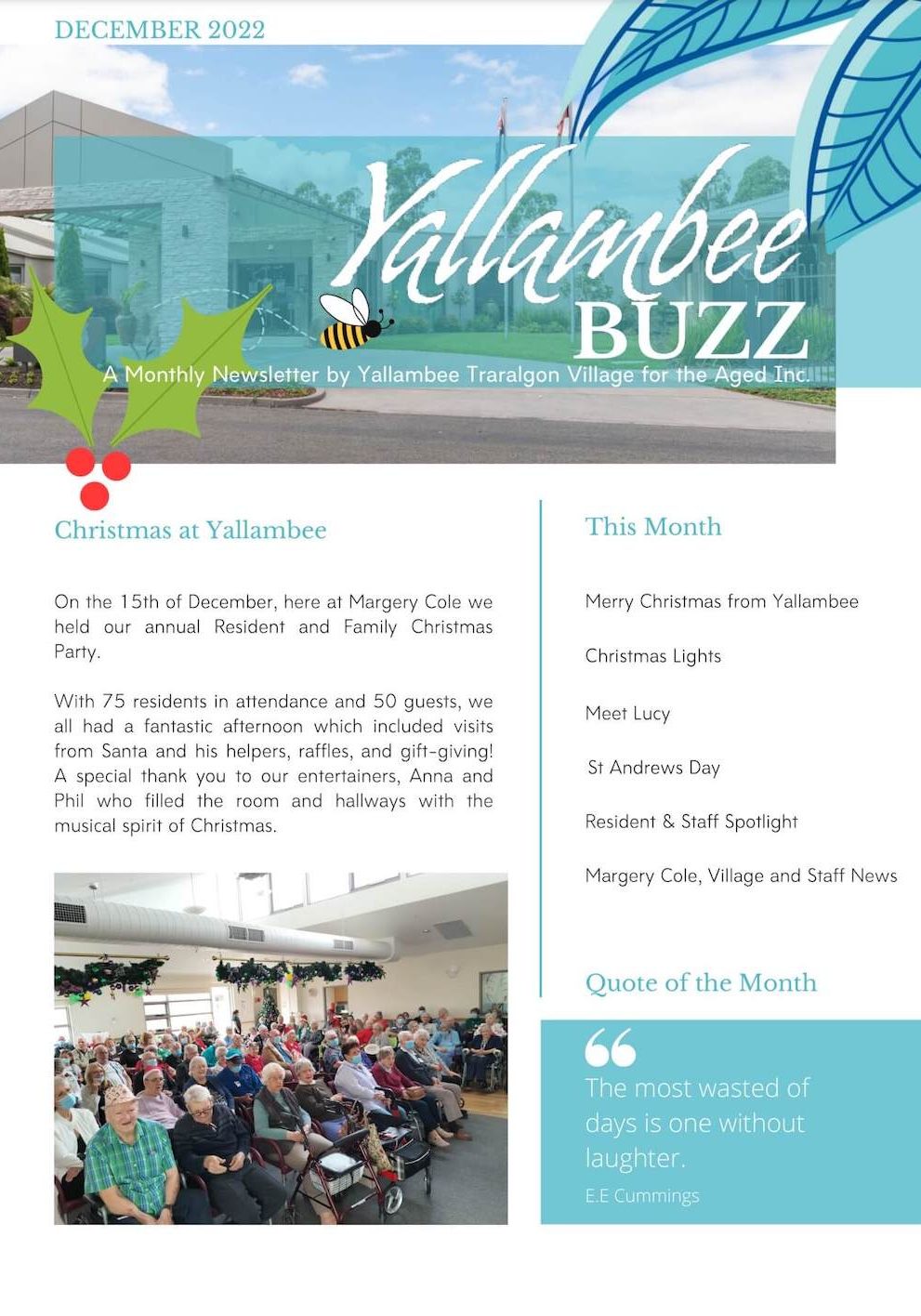 Screenshot of the cover of the December 2022 Yallambee Buzz newsletter.