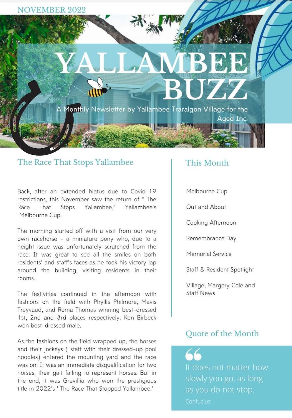 Screenshot of the cover of the November 2022 Yallambee Buzz newsletter.
