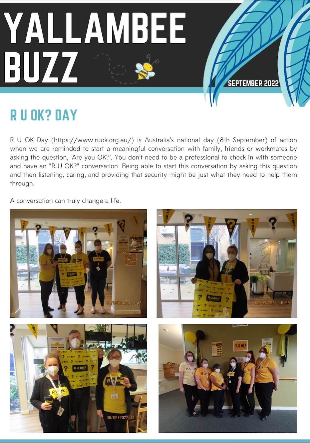Screenshot of the cover of the Sept 2022 Yallambee Buzz newsletter.
